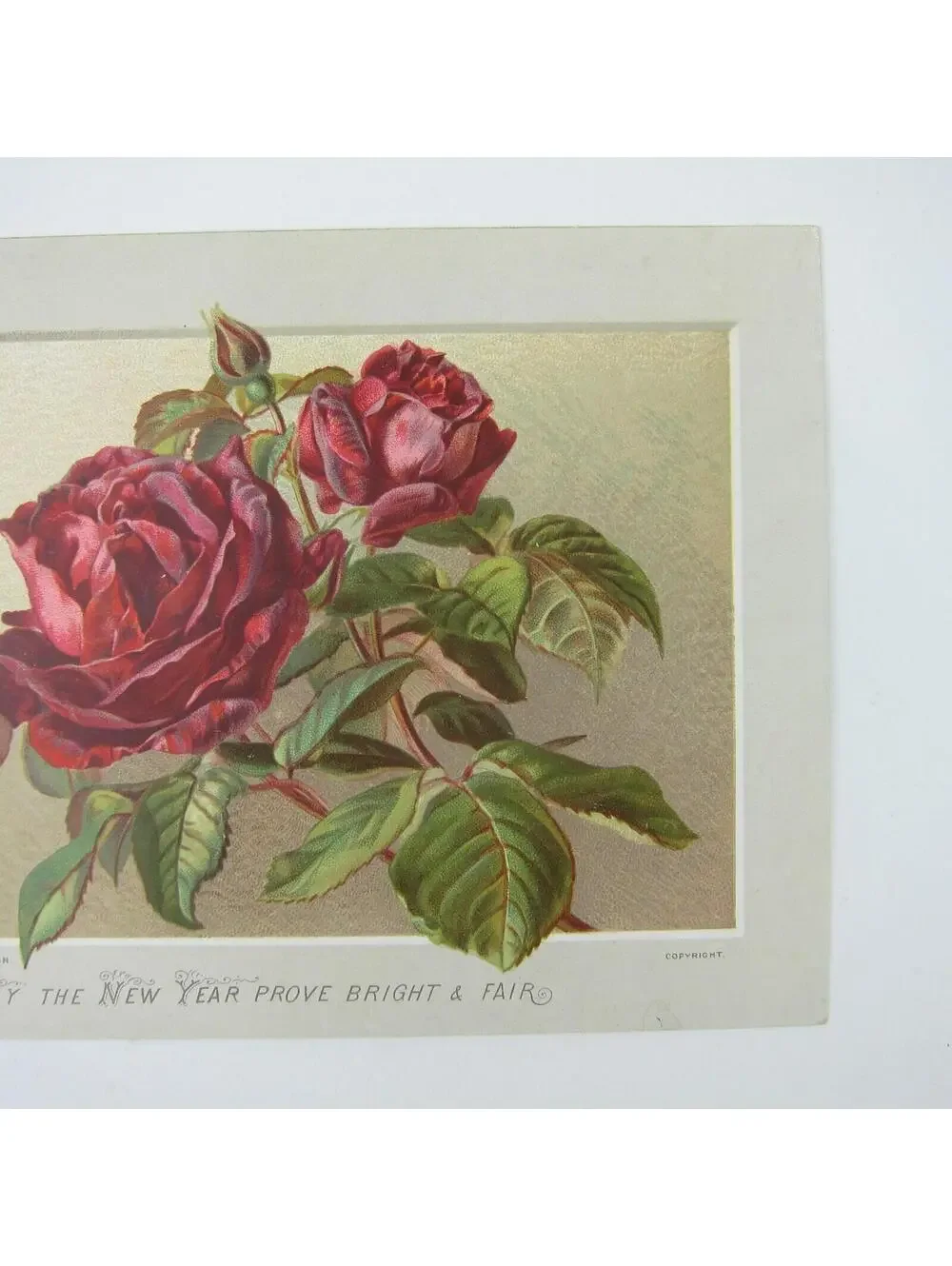 Victorian Greeting Card New Years Red Rose Flowers Hildesheimer Faulkner Antique